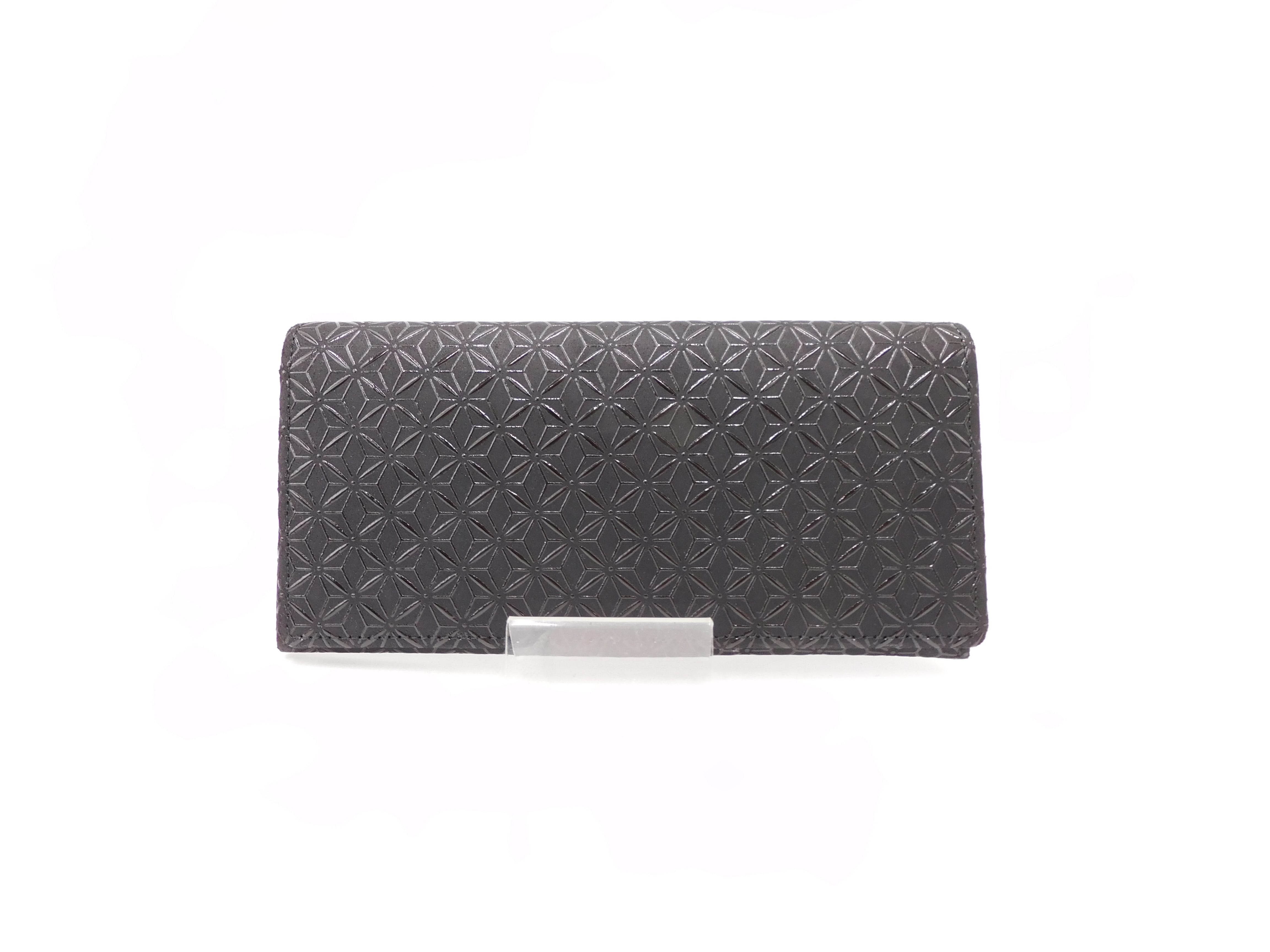 長財布小銭付 黒/黒 麻の葉柄