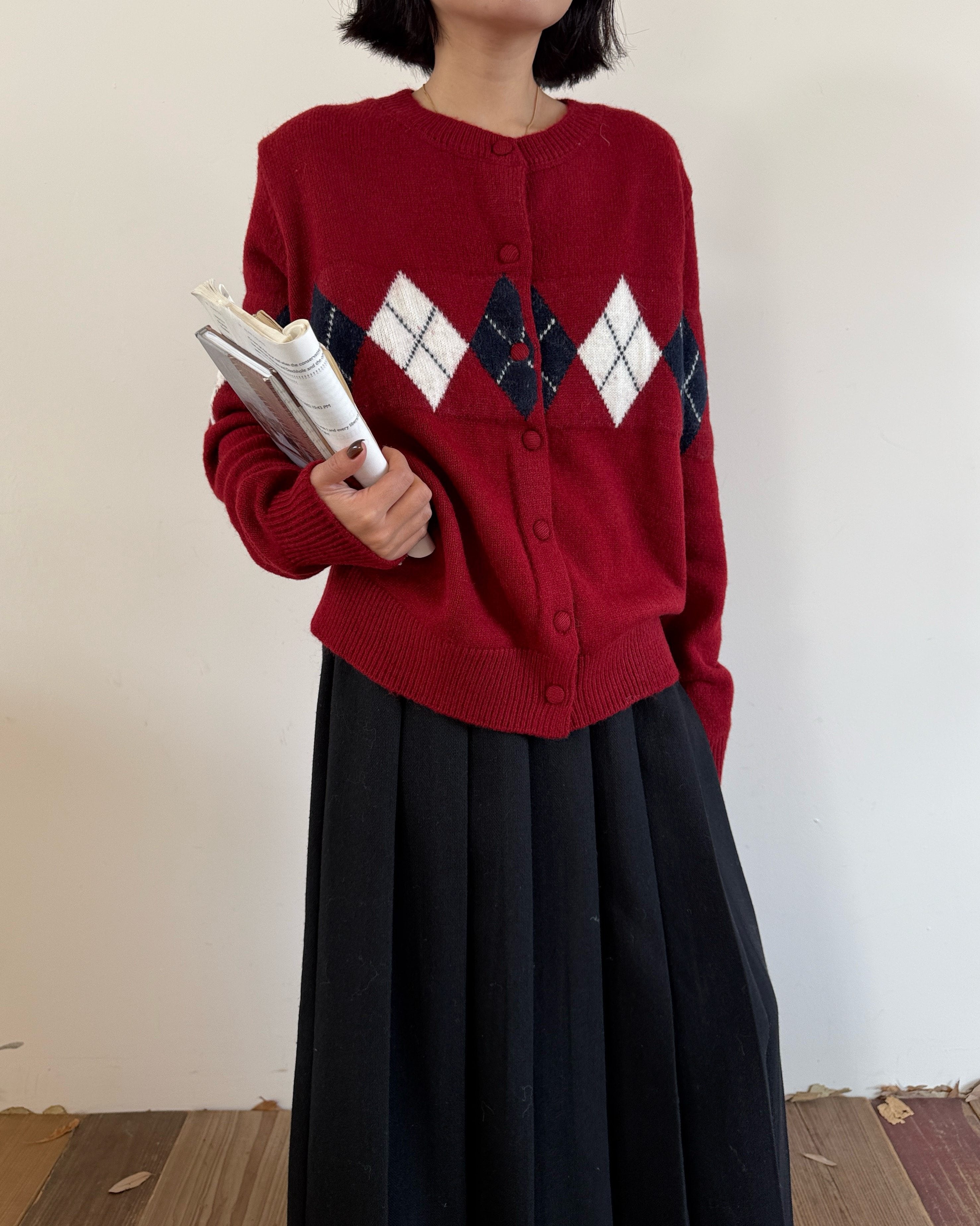 diamond knit cardigan