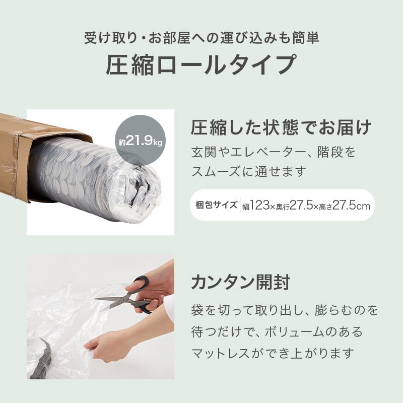 【完成品】ポケットコイルマットレス 圧縮ロールタイプ 4サイズ展開 寝具 一人暮らし ワンルーム 幅120cm