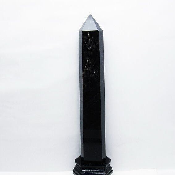 2.3Kg モリオン 黒水晶 六角柱 台座付属 一点物 162-432