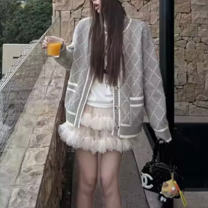 diamond rough knit cardigan