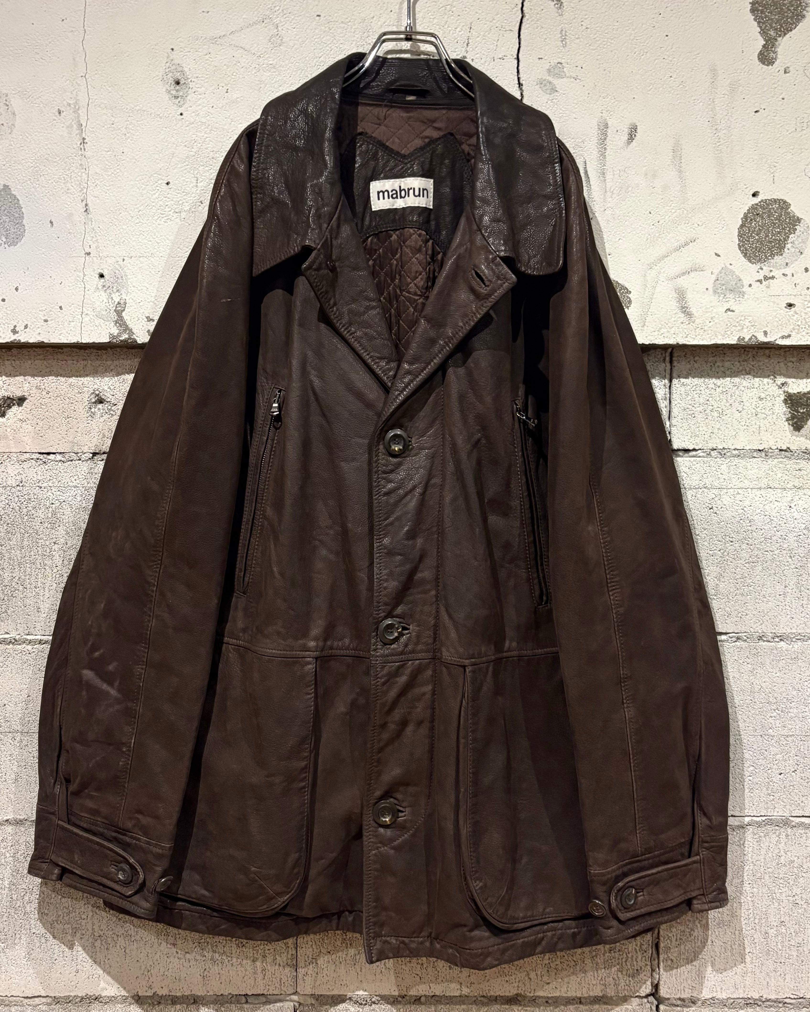 Caka otto】 “mabrun” Detachable Knit Hoodie Loose Leather Jacket