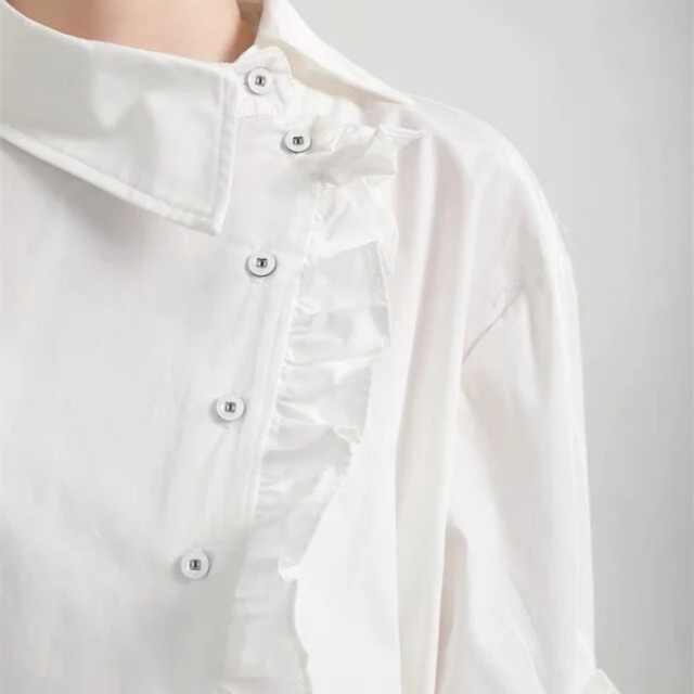 Asymmetric frill long shirt【2color】 C1285