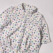pierre cardin ピエールカルダン 総柄 5分袖 シャツ ブラウス 40/ホワイト レディース