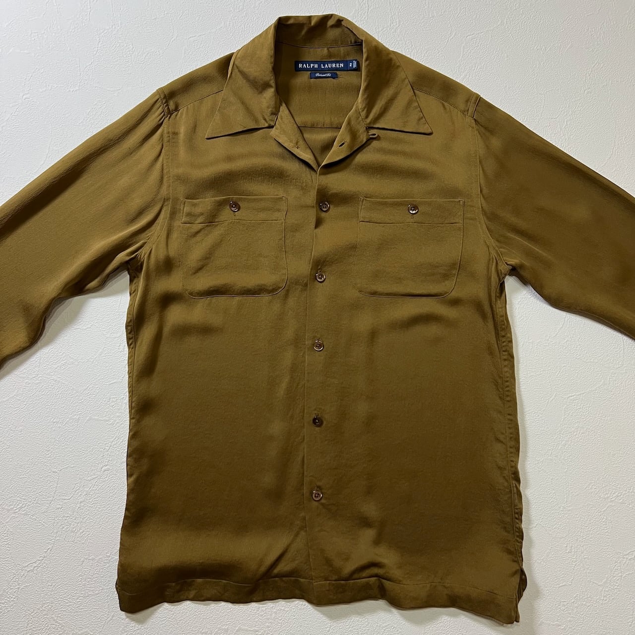 RALPH LAUREN シルク 開襟 オープンカラー 長袖シャツ ラルフローレン