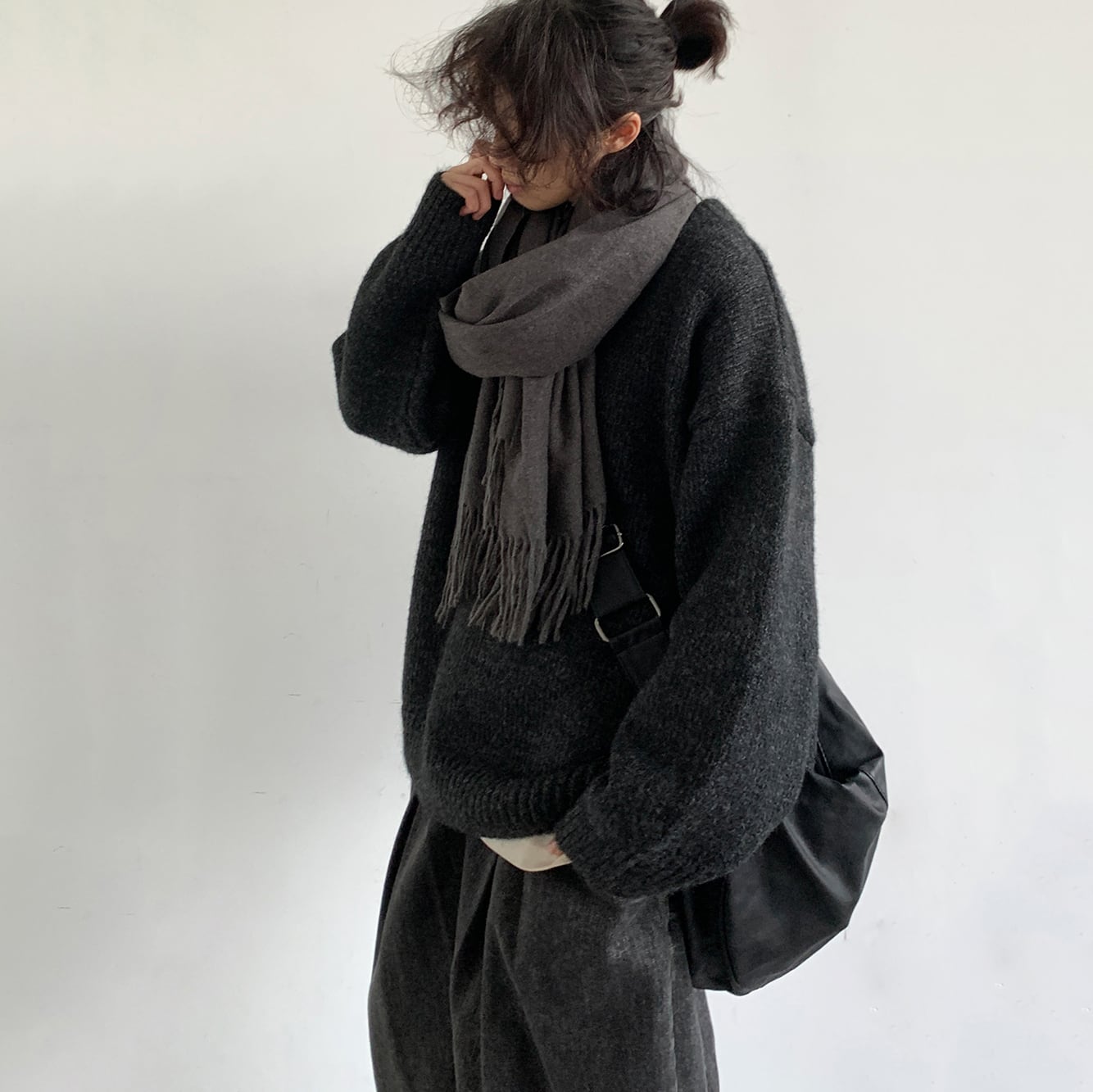 jiwuus全4色ベーシック無地ニットセーター