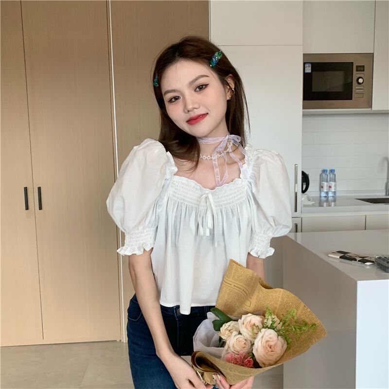 スリーブショートシャツ ブラウス サマー薄手 大人ガーリー スウィート キュート カジュアル 夏物 ピュア ドラファッションホール52505343929