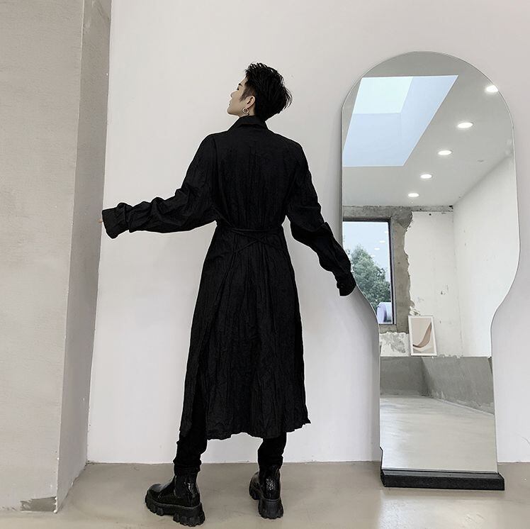 予約販売】ロングシャツ メンズ 長袖 シワ加工 ライトアウター 予約販売】ロングシャツ メンズ 長袖 シワ加工 ライトアウター