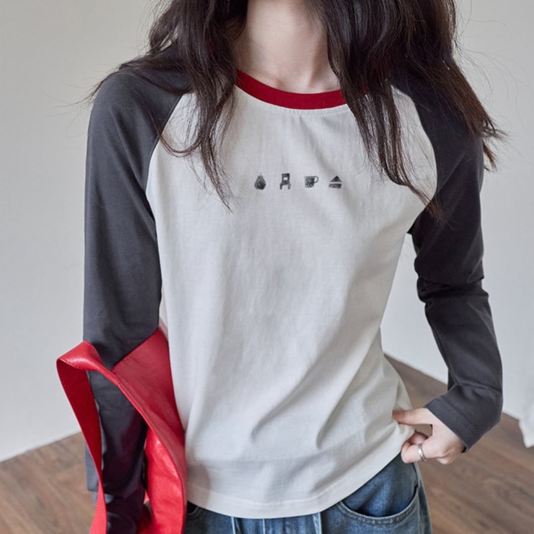 contrast raglan print tshirt