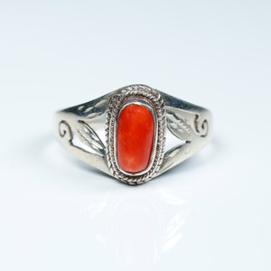 Red Coral Silver Ring