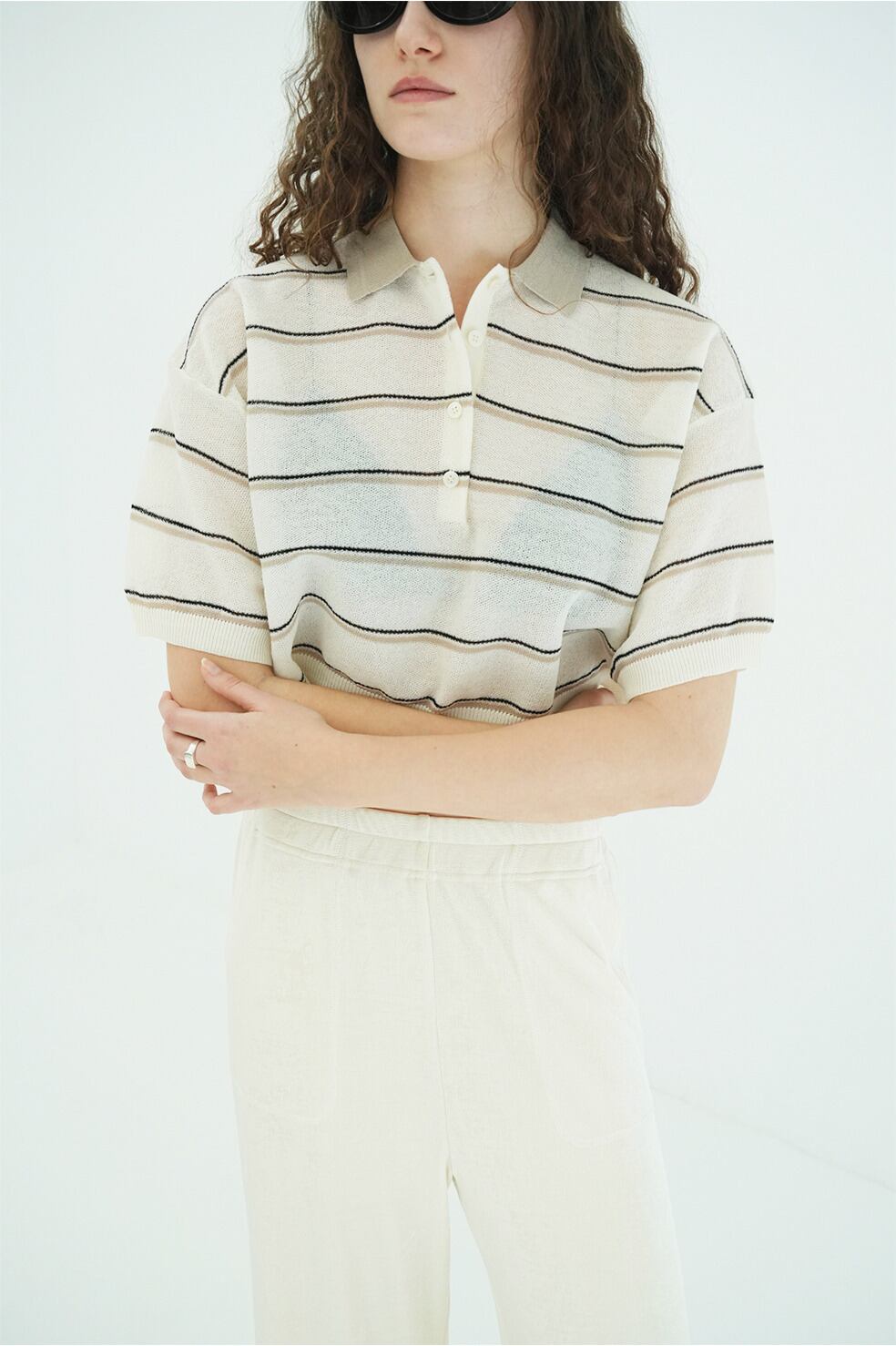 トップス CLANE SPONGY SHEER POLO KNIT TOPS CLANE(クラネ) SPONGY SHEER POLO KNIT TOPS BLUE | サウスオレンジ