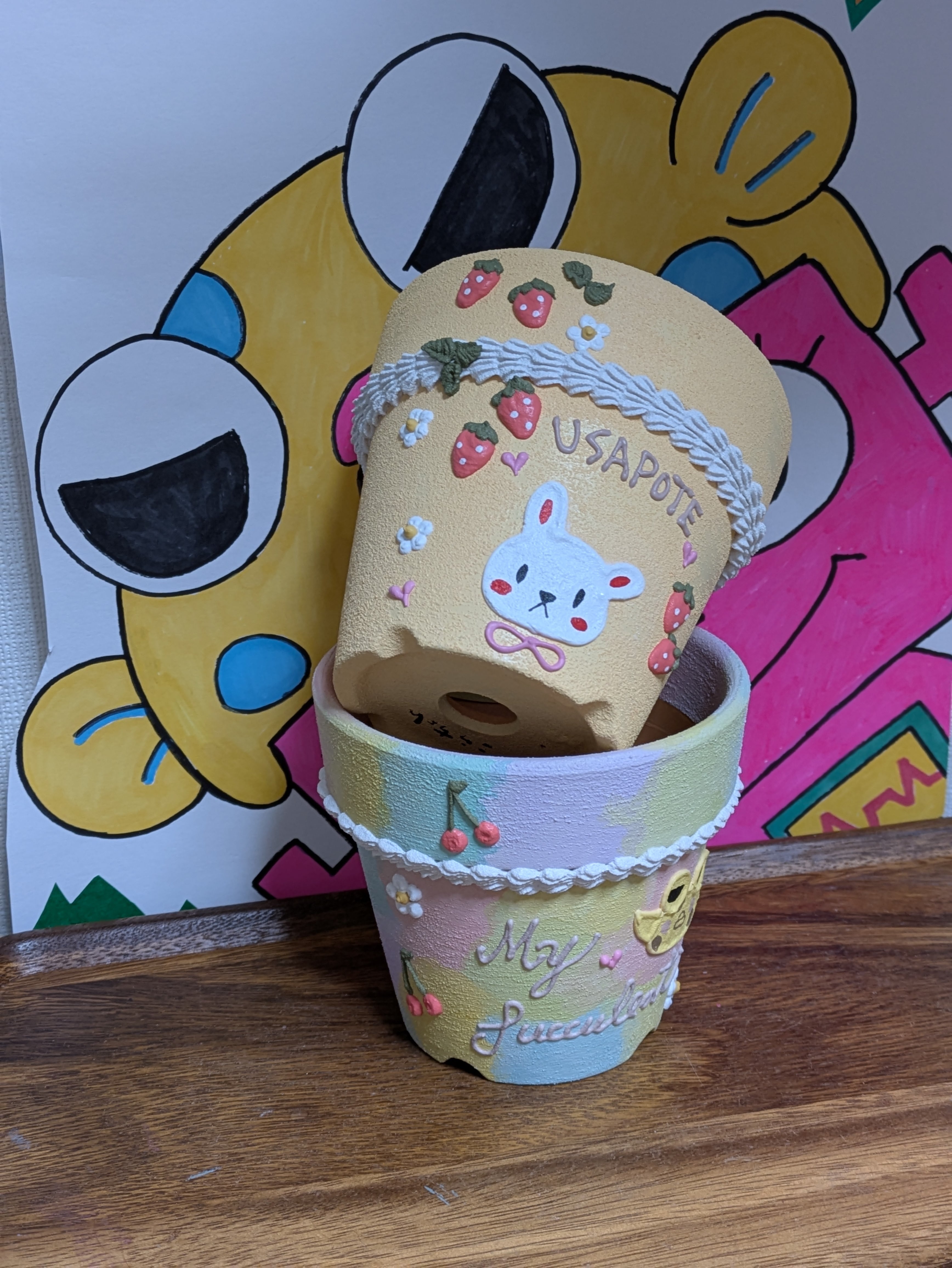 ୨୧*バラandリボンのリメイク鉢 ୨୧*バラandリボンのリメイク鉢♡3.5号鉢2個セット⋆. ୨୧