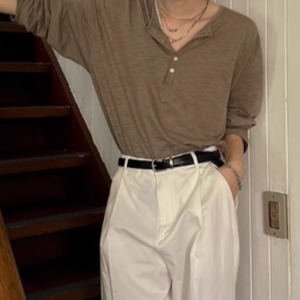 ベーシックヘンリーネックロングTシャツ　0829