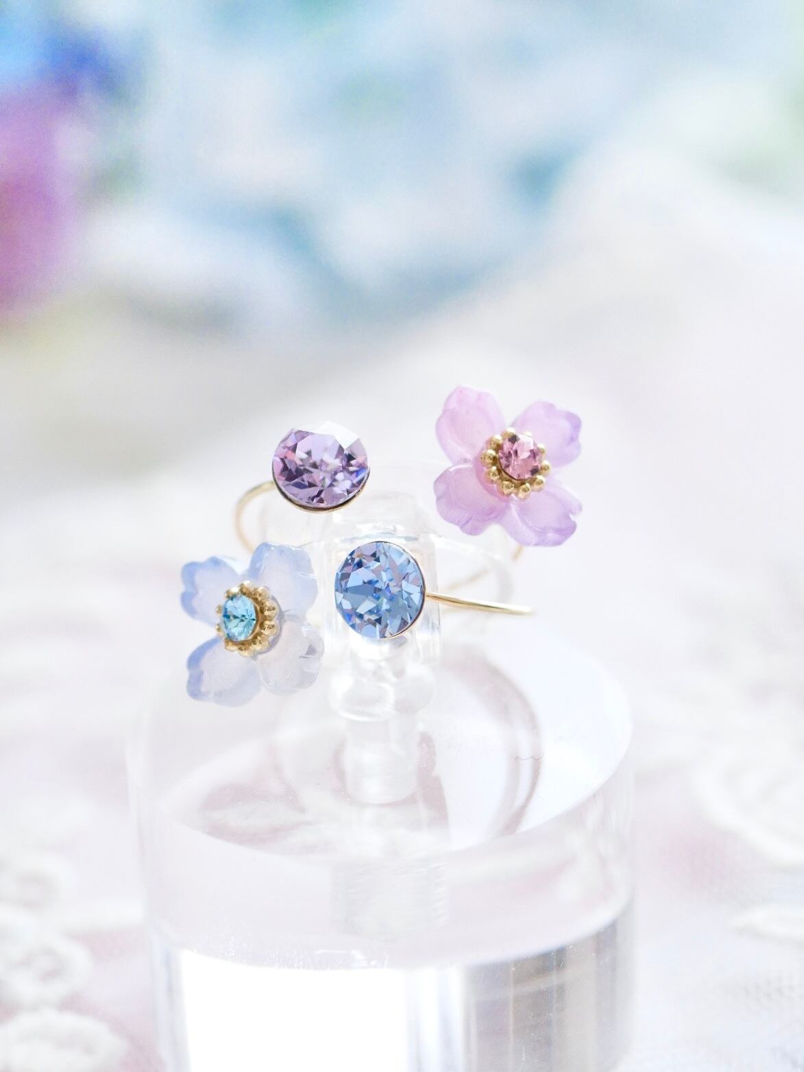 8504 紫陽花クリスタルビジューフォークリング | Amooo
