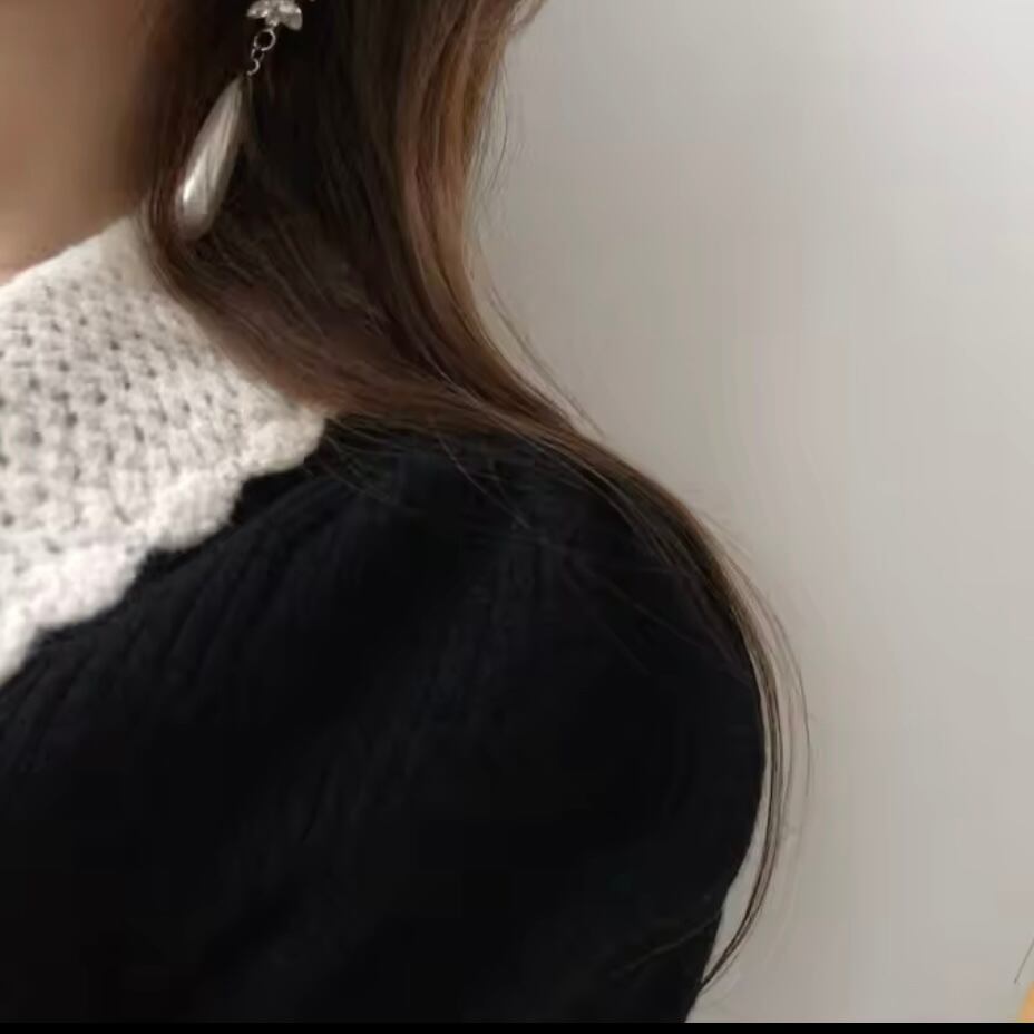 スカラップカラーフラワーボタンカーディガン