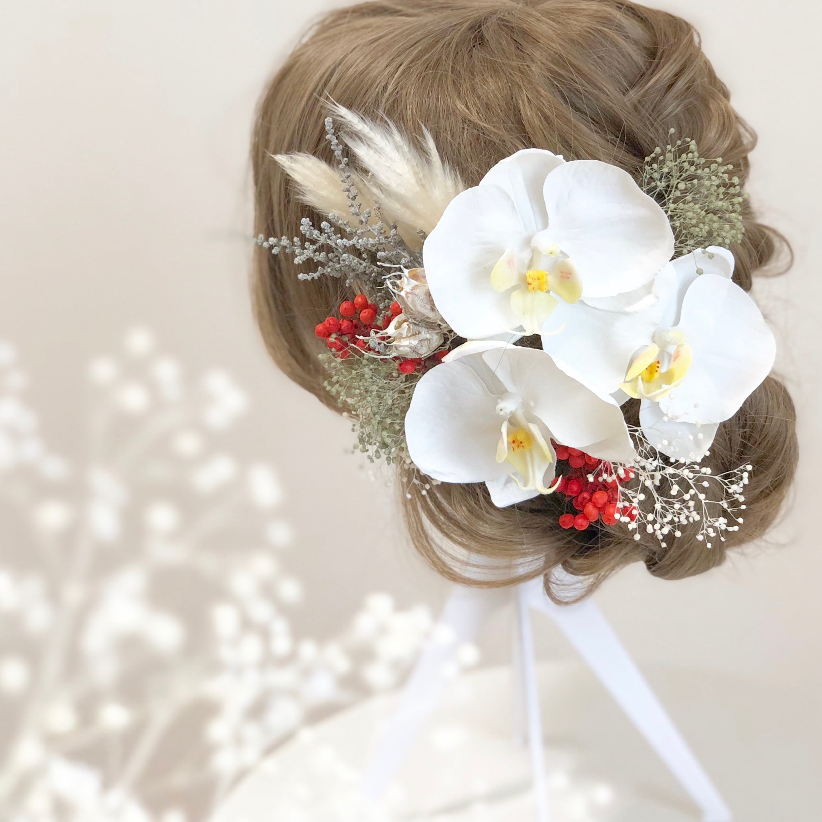 ミニ入り⭐︎5輪⭐︎胡蝶蘭 コチョウラン 造花髪飾り 結婚式や成人式