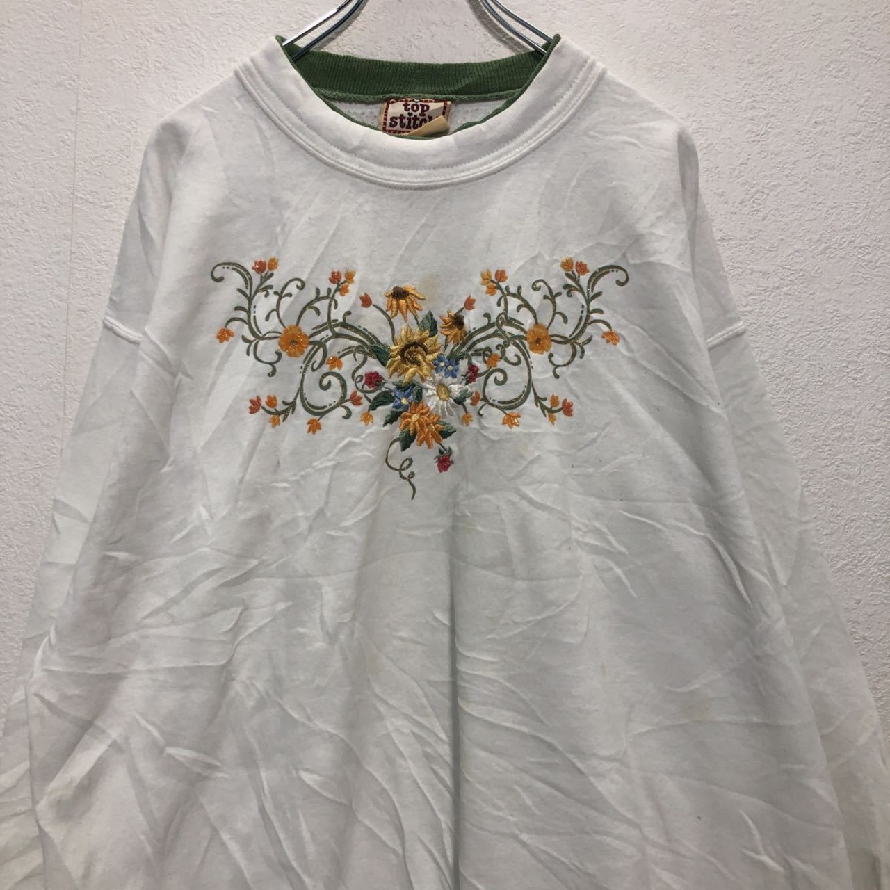 topstitch プリント スウェットトレーナー レディース L ホワイト 