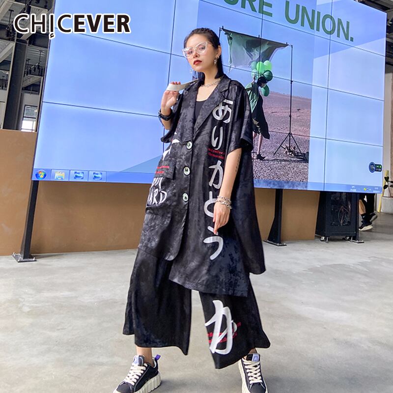 CHICEVERツーピースセットレディースラペルカラー半袖非対称シャツトップスウエストワイドレッグパンツスーツ ショート ハーフスリーブ ワイドパンツ 6base526546030984