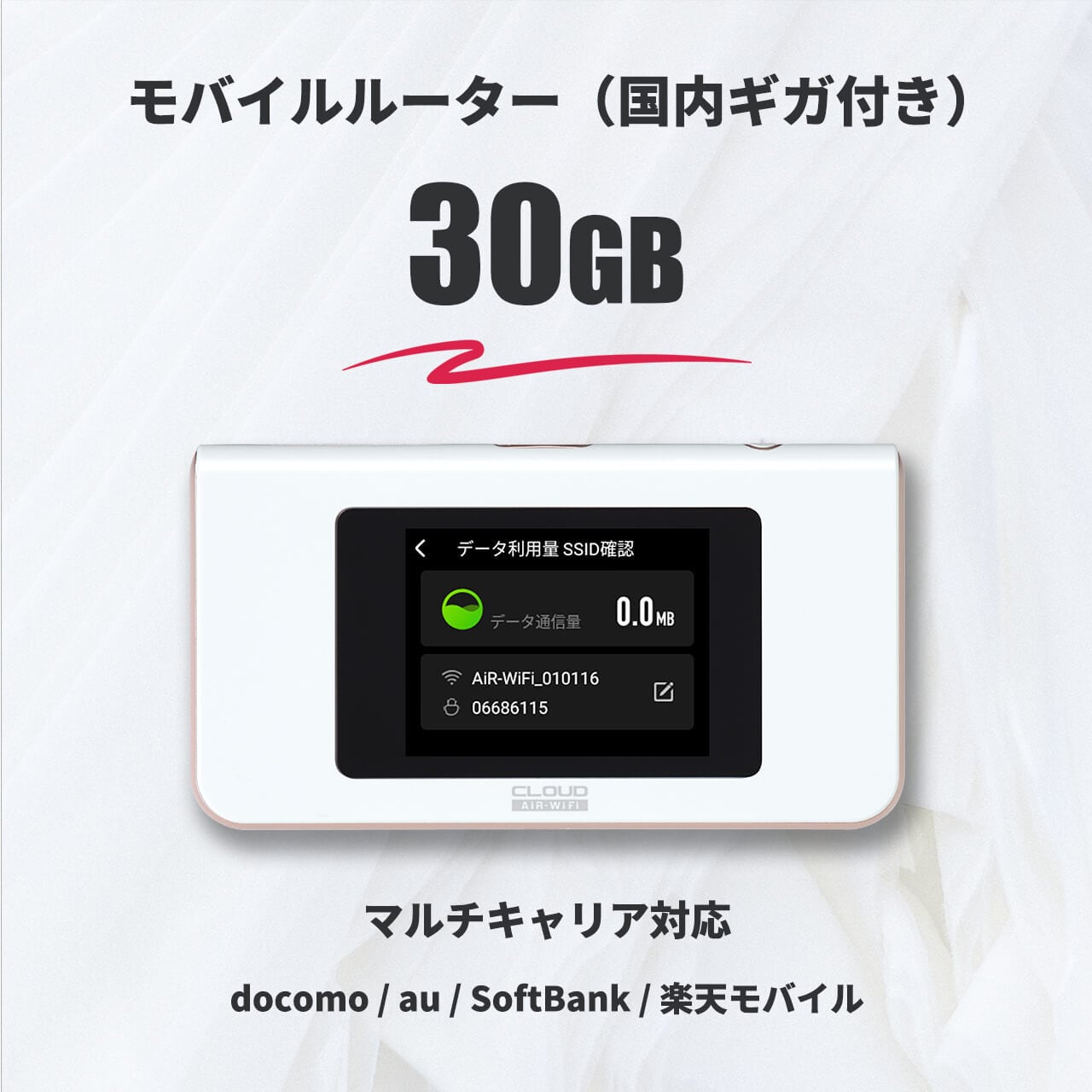 国内ギガ（30GB）+ モバイルルーター（HUNDRED Wi-Fi チャージ Type 本体）