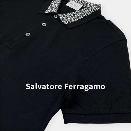 美品 Salvatore Ferragamo サルヴァトーレ・フェラガモ ガンチーニ アイコンロゴ 半袖 ポロ シャツ 0707531 ブラック トップス / J&NREUSE メンズ トップス