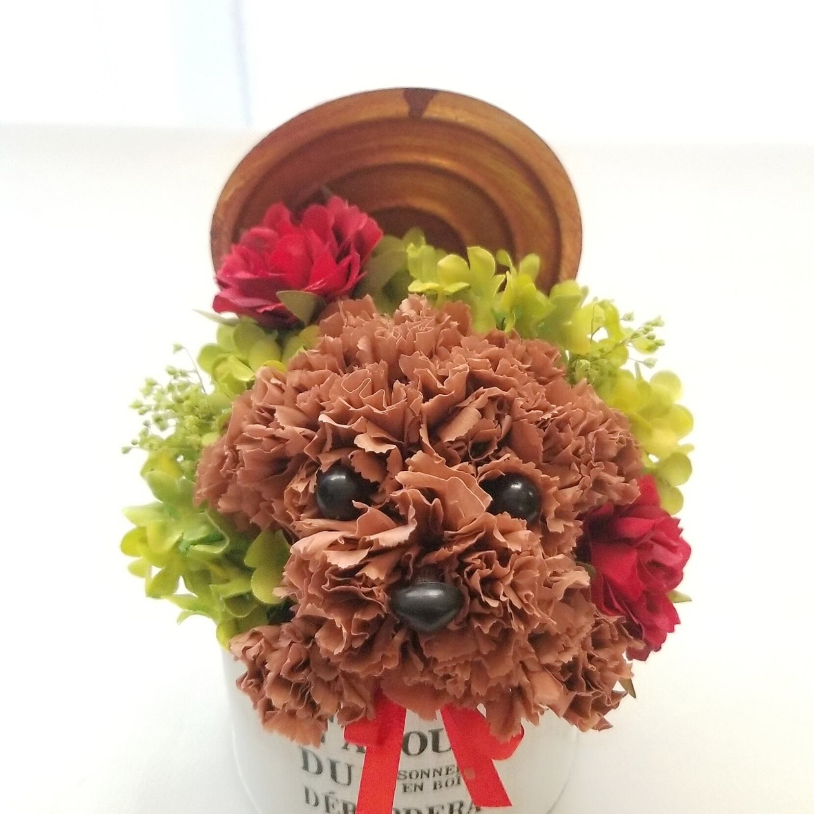 花の犬【濃い茶】プリザーブドフラワー 犬 花 カーネーション トイ
