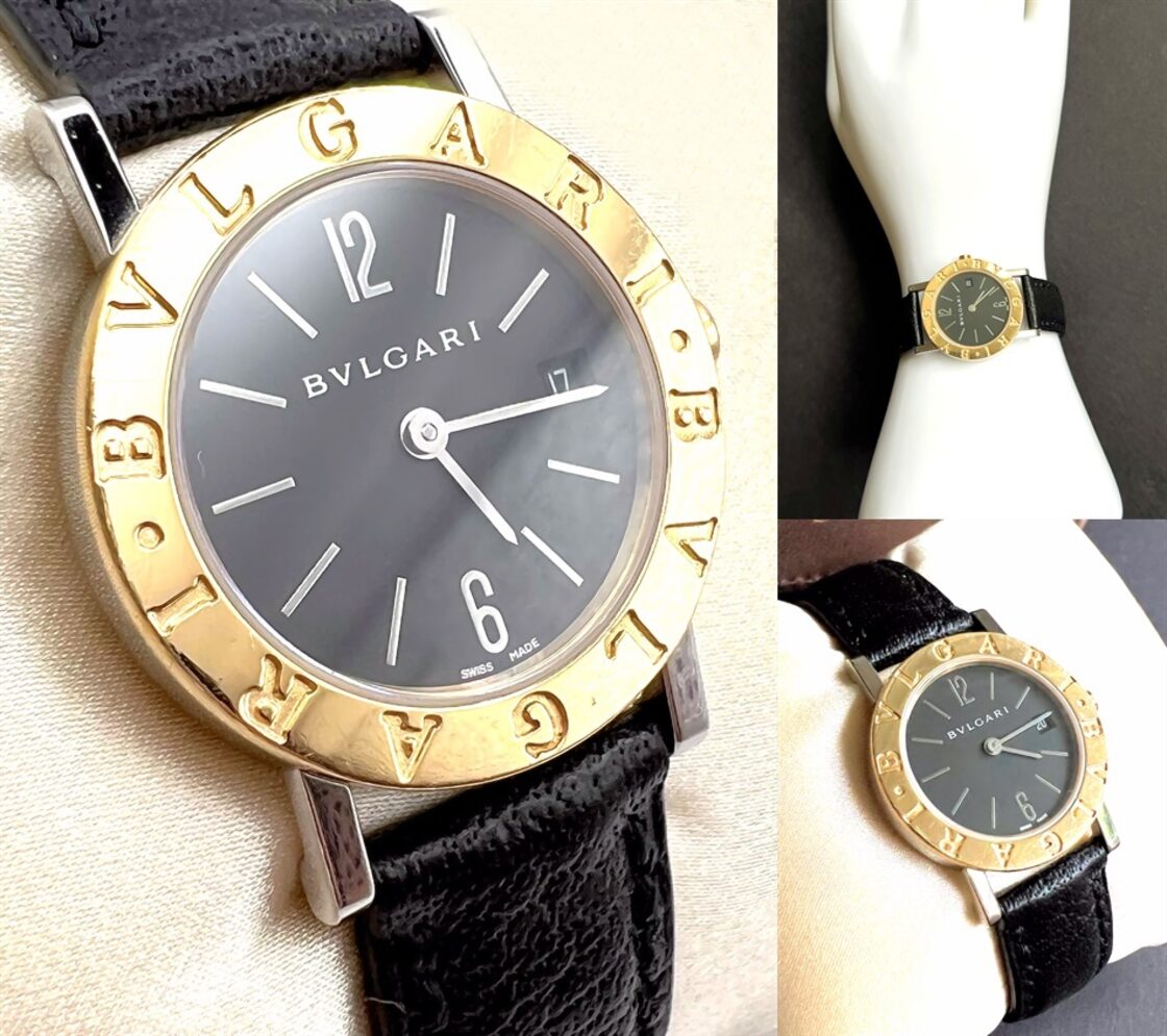 BVLGARI ブルガリ ブルガリ K18 YG ゴールド レザーベルト ブラック 