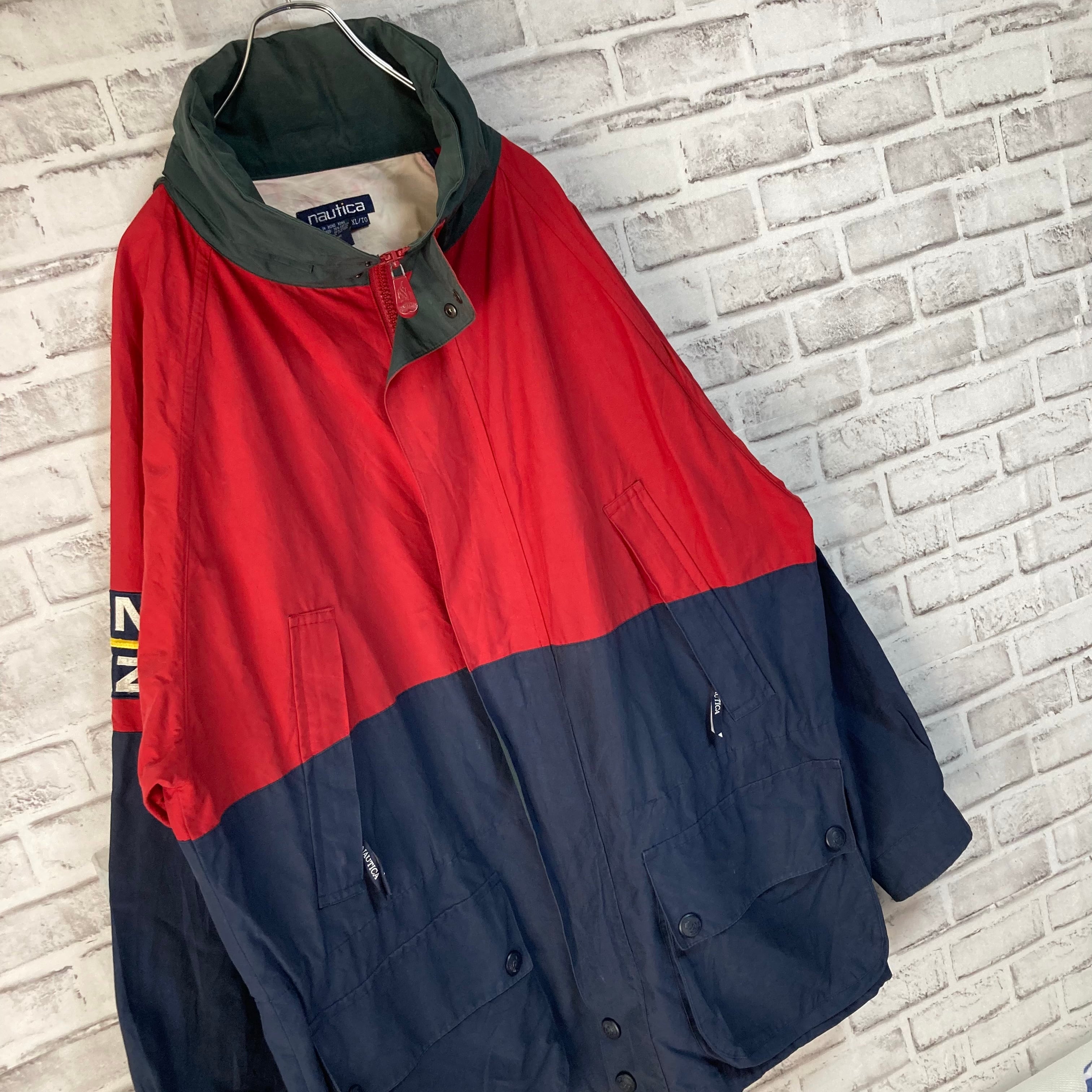 【nautica】Nylon Jacket XL 90s “Old nautica”ノーティカ ナイロンジャケット 刺繍ロゴ 袖ロゴ アウター  アメリカ USA 古着