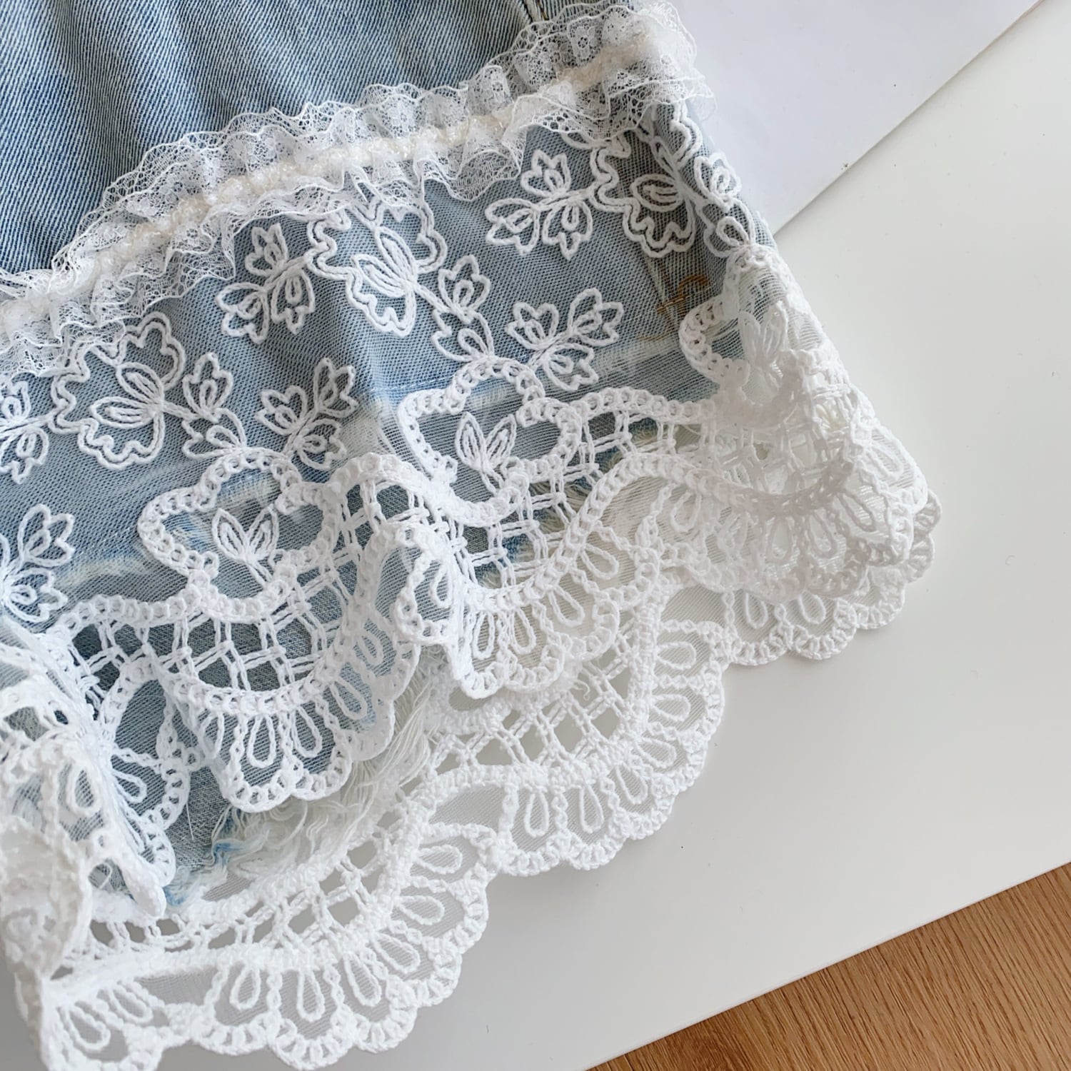 bottoms】レースドッキングデニムショートパンツ N3098 | nanastyle