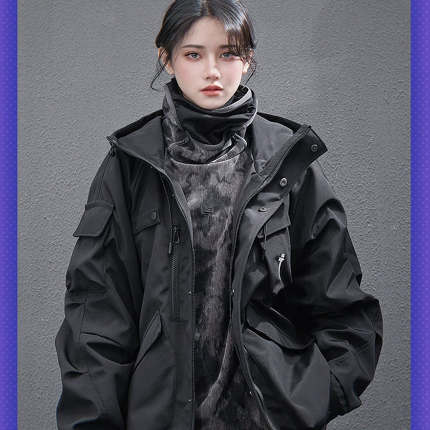 サイバーパンク ジャケット ハイネック フード付き マルチポケット ウィンドブレーカー ユニセックス