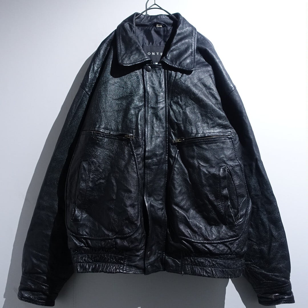 Black 4 Pocket Design Quilted Leather Blouson