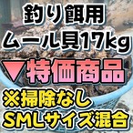 【特価：付着物有り】■1箱：17kg入り【釣り餌用 ムール貝】（無選別/サイズ混合/掃除なし） 1