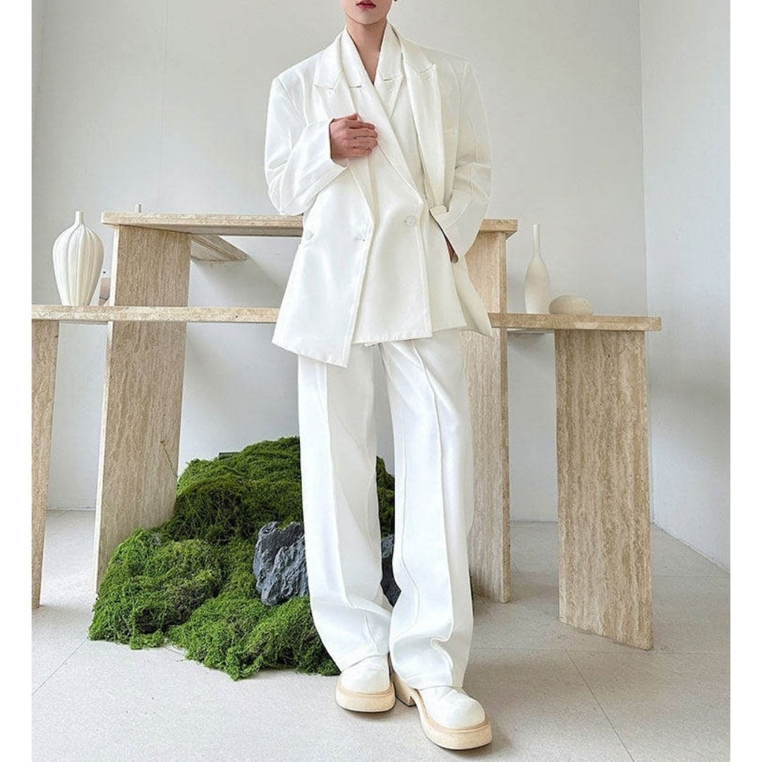 フェイクレイヤード ダブルブレストセットアップ 2カラー D12235