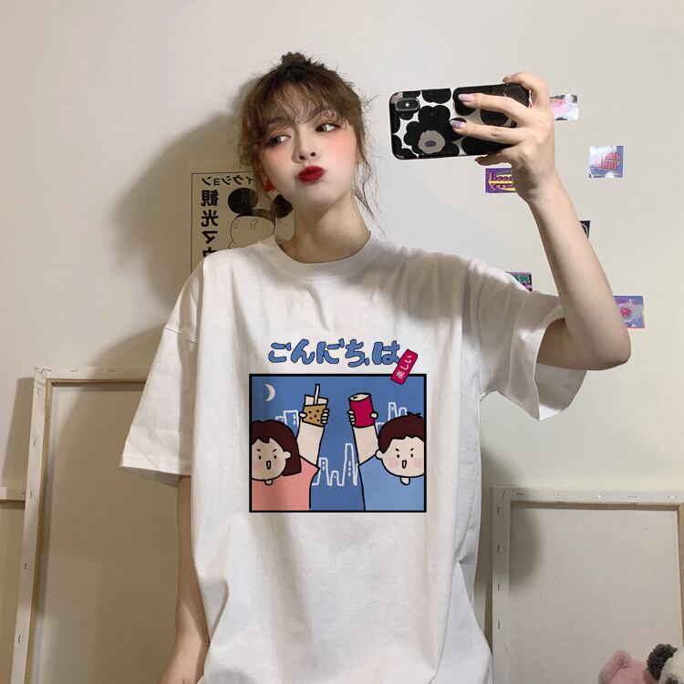 スプリングサマートップス ルーズ薄手プリントホワイトTシャツ レディース 春物 夏物 YY-ファッション75746984069