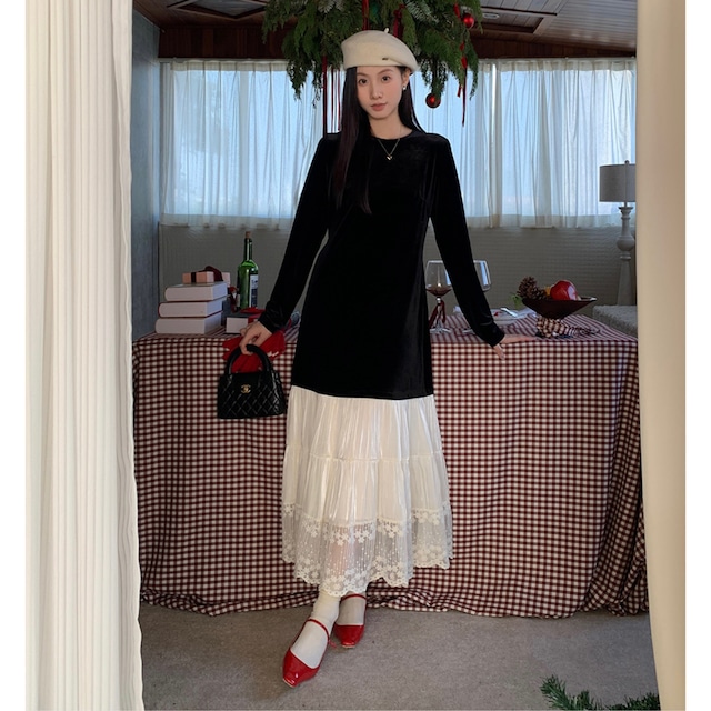 クラシカルベルベットレースワンピース