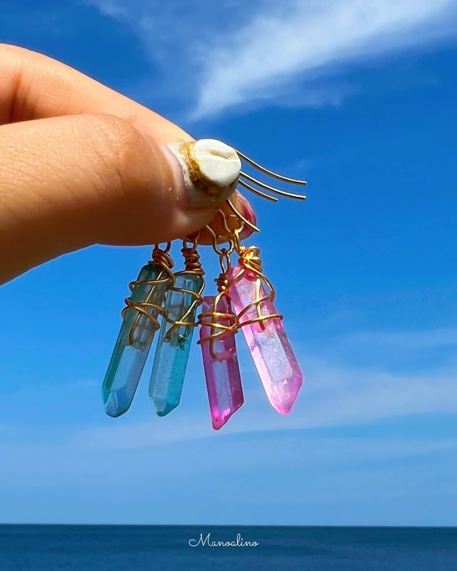 Crystal Pink＆Blue earring(ピンク＆ブルークリスタルピアス、イヤリング)