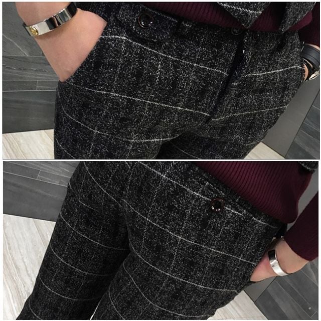 予約販売】メンズ スーツ ベスト 3点セット チェック柄 ブラック