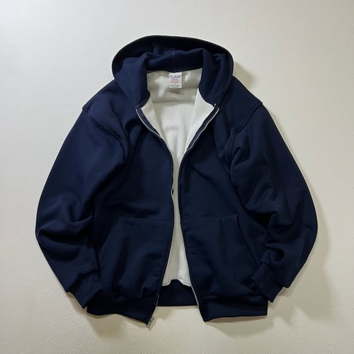 90s Mexico PLUMA　ダブルフェイス　裏サーマル　無地　ジップフーディー　パーカー　プルマ　ネイビー　XL 古着