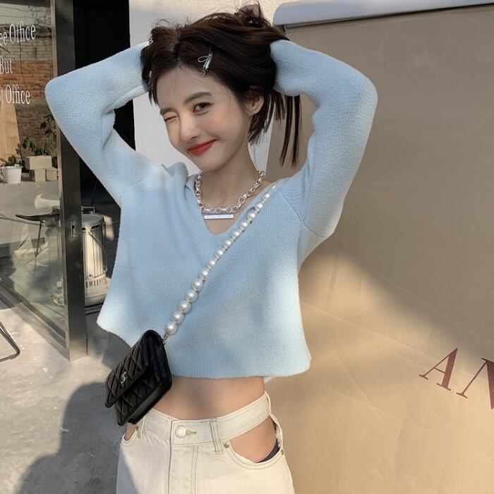 スプリングスタンダードブルースタイルセーター ショートレッド ロング レトロ 春物 ドラファッションホール36736549916