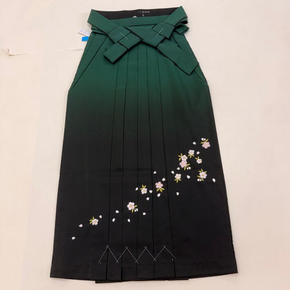 袴 L size 紐下丈95cm 行灯袴 卒業袴 女性用袴 緑 ぼかし 刺繍 中古 5887