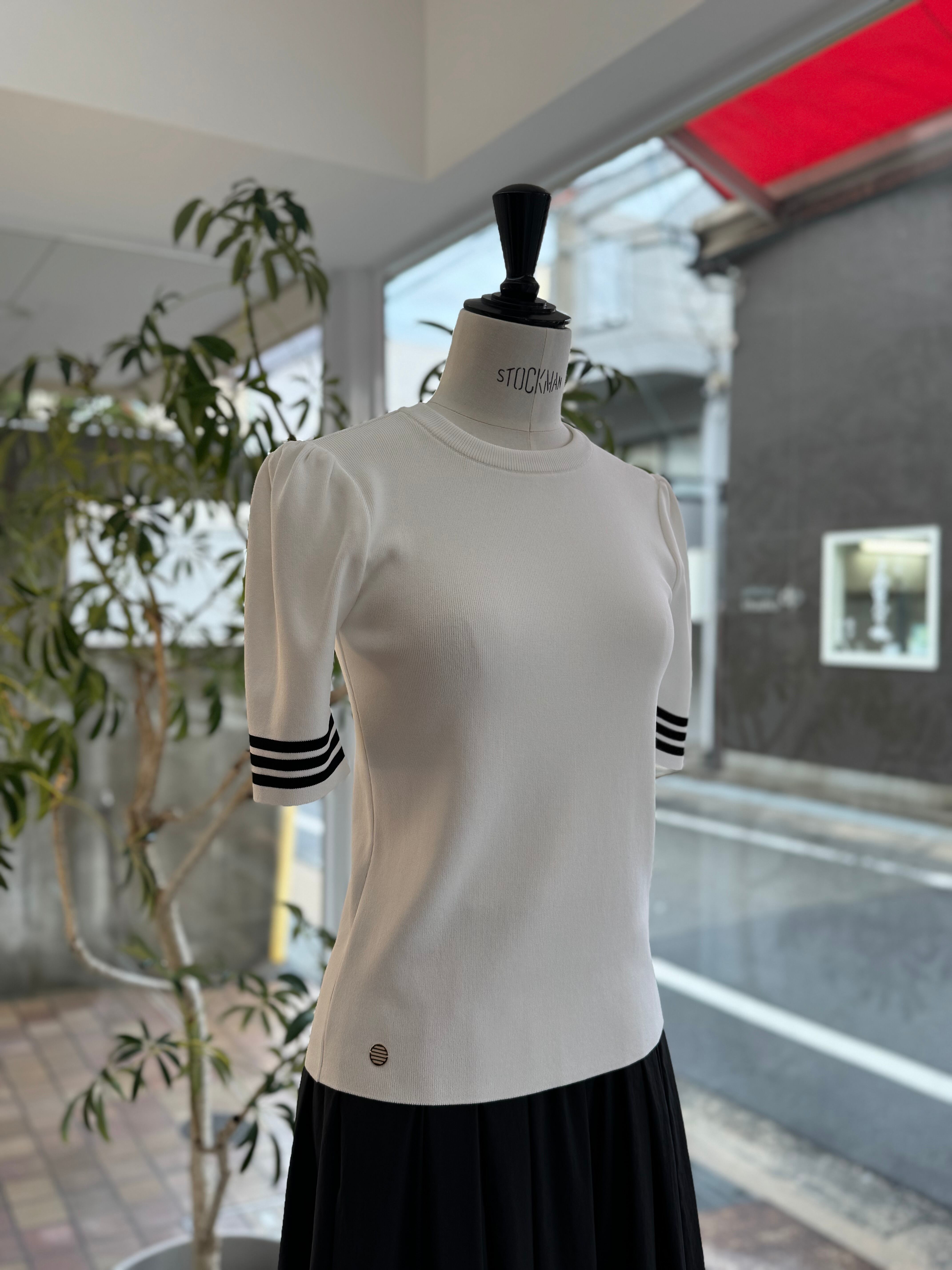 BORDERS at BALCONY RAYON HALF SLEEVES KNIT 3色展開 | FLICKA ASHIYA