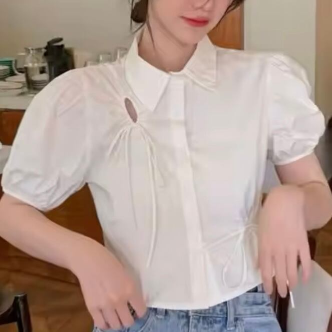リボンデザインパフスリーブシャツ
