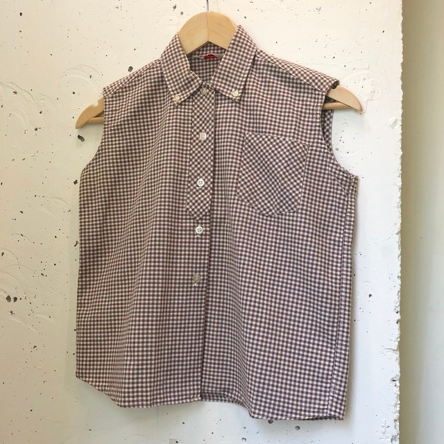 VINTAGE chocola brown ginghamcheck blouse