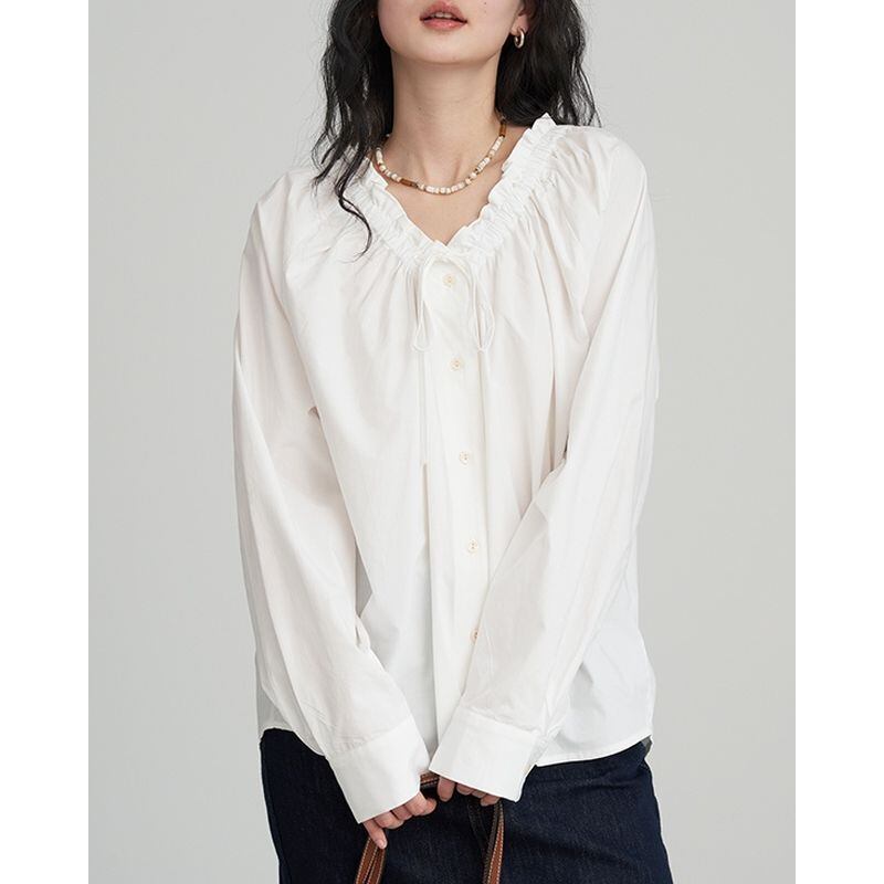 frill Vneck gather blouse 101028