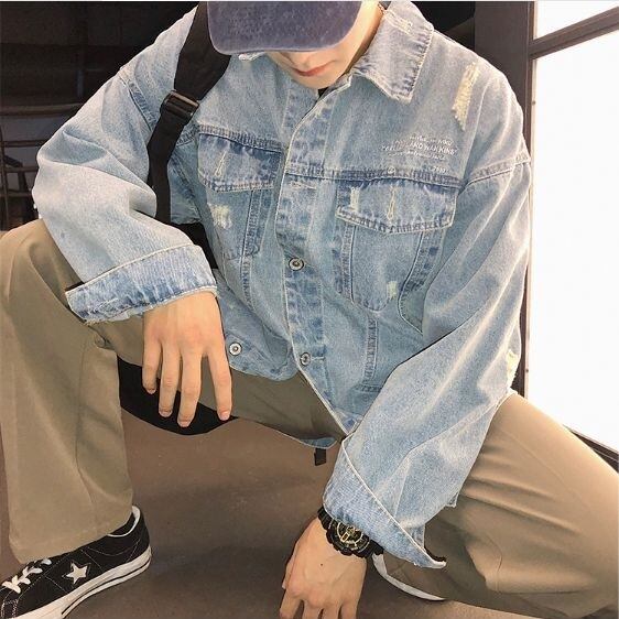 全2色 デニムジャケット 和風 プリント カジュアル B系 メンズ