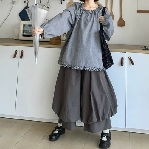縁フリルハーフボタントップス ・12522