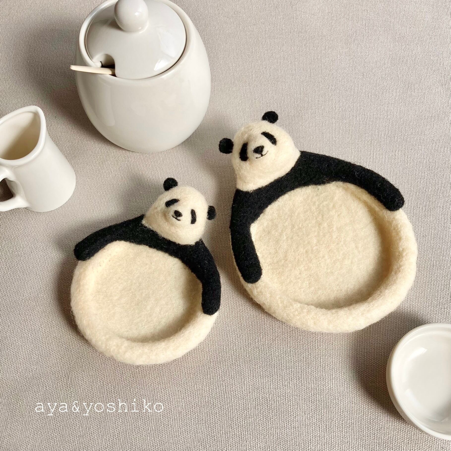 パンダ赤ちゃんミニコースター＊羊毛フェルト | aya&yoshiko(あやとよしこ)