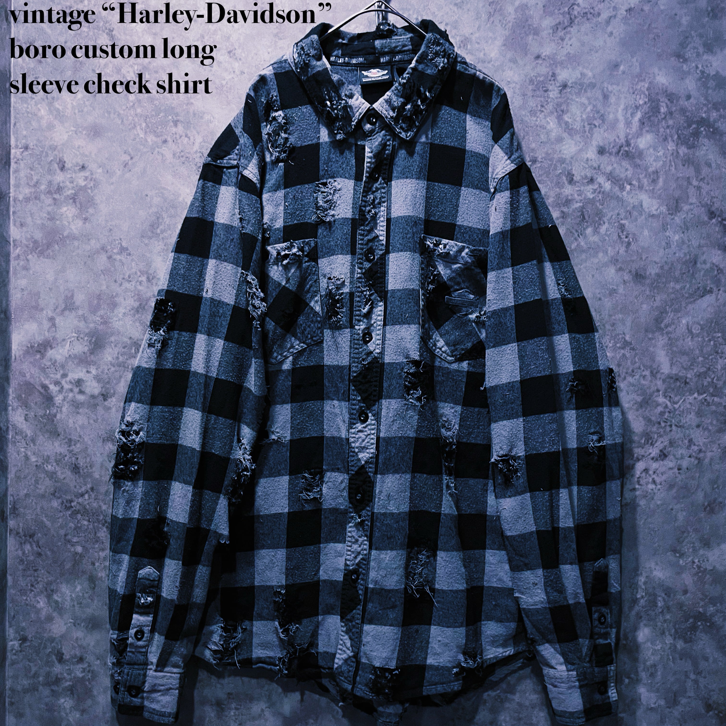 【doppio】vintage “Harley-Davidson” boro custom long sleeve check shirt