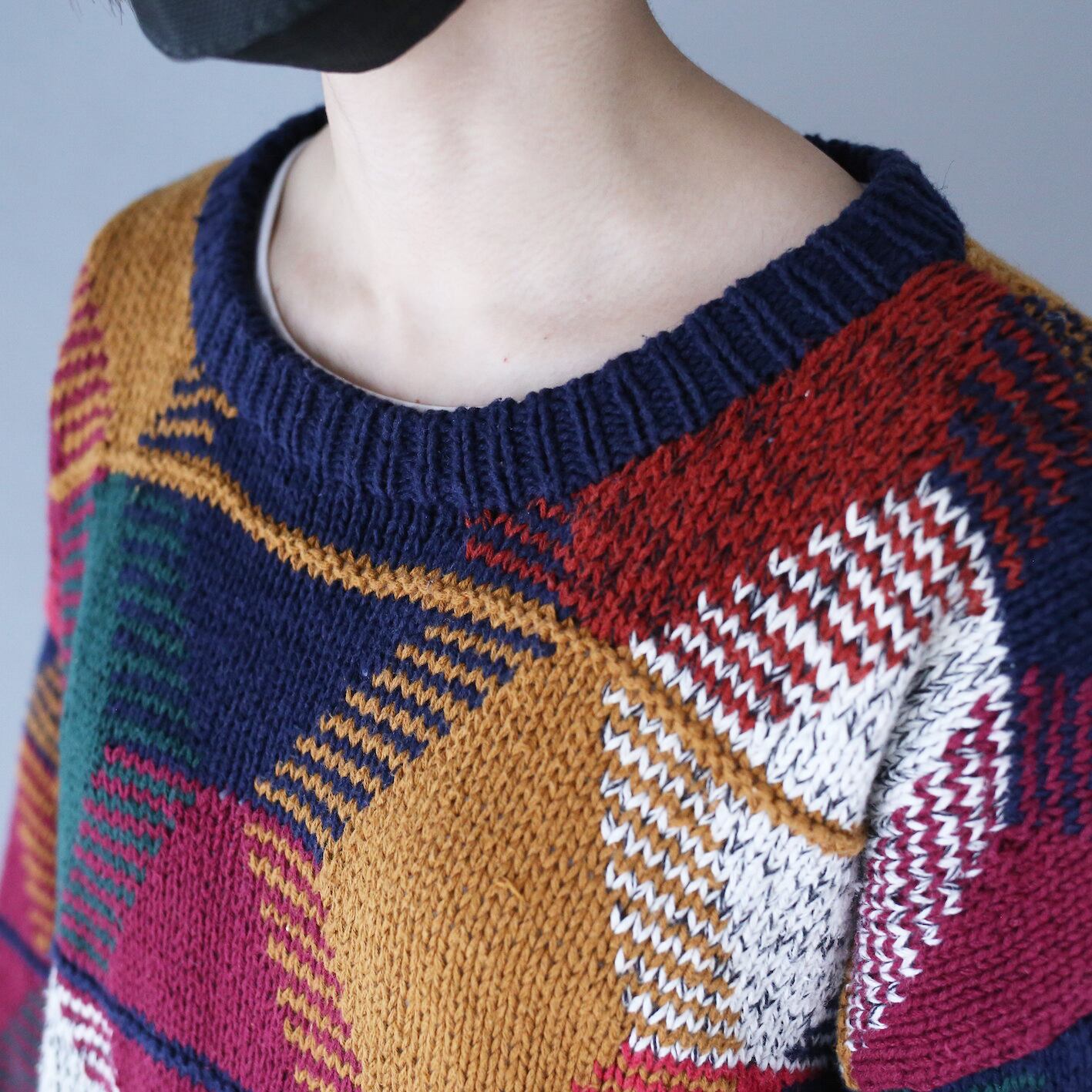 multi color gradation pattern over silhouette knit sweater | NIHIL