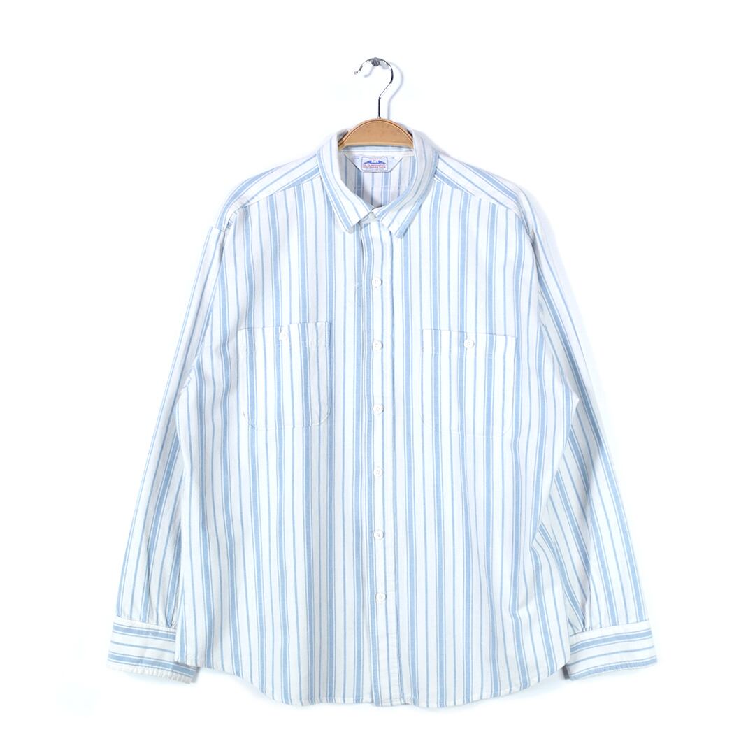 80s ダコタ ファイブブラザー USA製 ヴィンテージストライプシャツ コットン ヒッコリー 染み込み DAKOTA BY FIVE BROTHER メンズL 古着 @CA1433