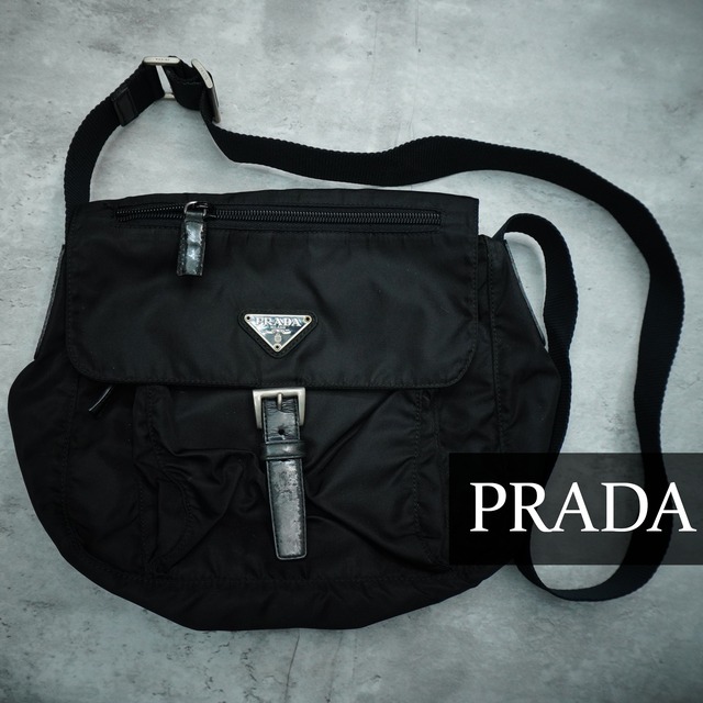 PRADA】プラダ 三角ロゴプレート ナイロンフラップベルトショルダー